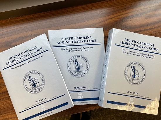 North Carolina Administrative Code Books on counter